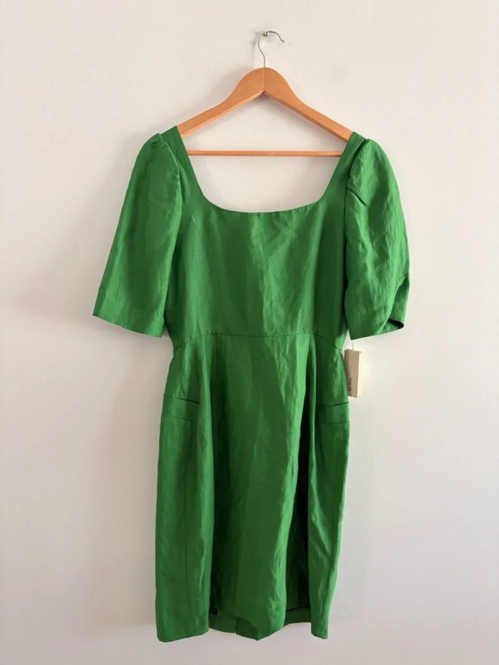 Aritzia Le Fou Wilfred Michalina Dress NWT Puff Sleeve Emerald Green Size 8 - Picture 5 of 10